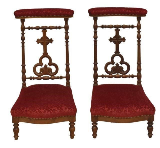 Appraisal: lot of French walnut prie-dieu prayer chairs th c padded