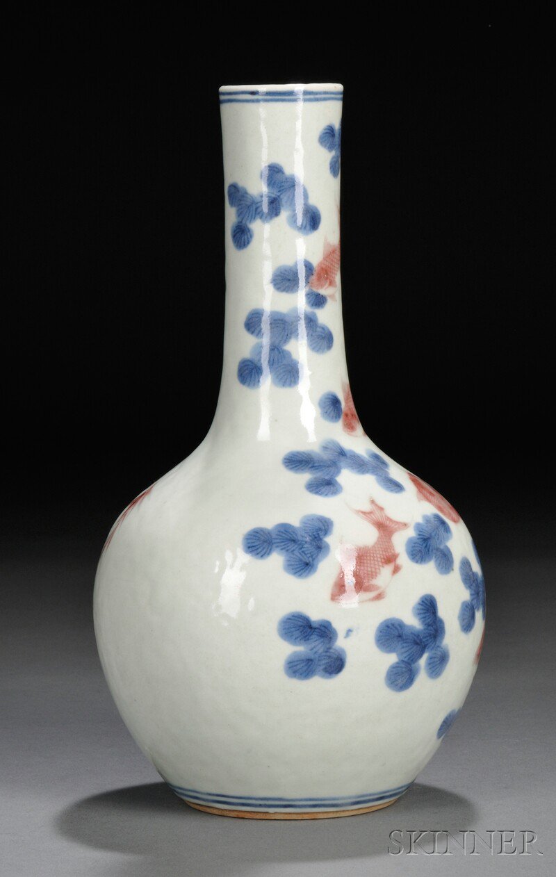 Appraisal: Blue and Red Vase China bottle shape decorated with iron-red