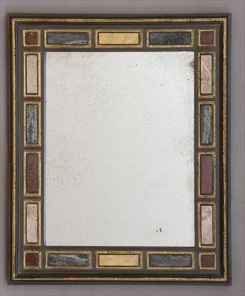 Appraisal: ITALIAN EBONIZED GILT AND MARBLE-MOUNTED MIRROR x in