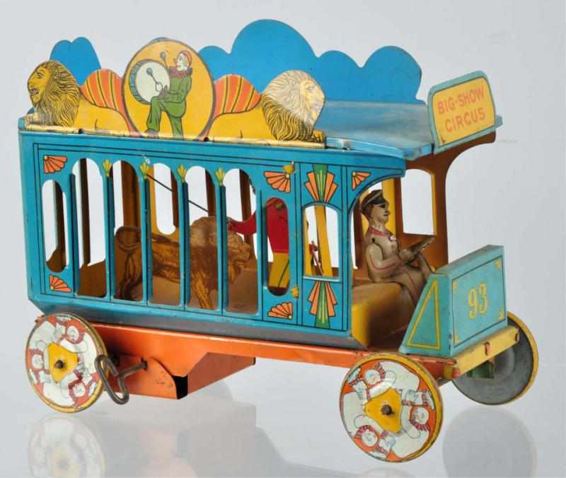 Appraisal: Tin Litho Strauss Circus Truck Wind-Up Toy German Working Flat