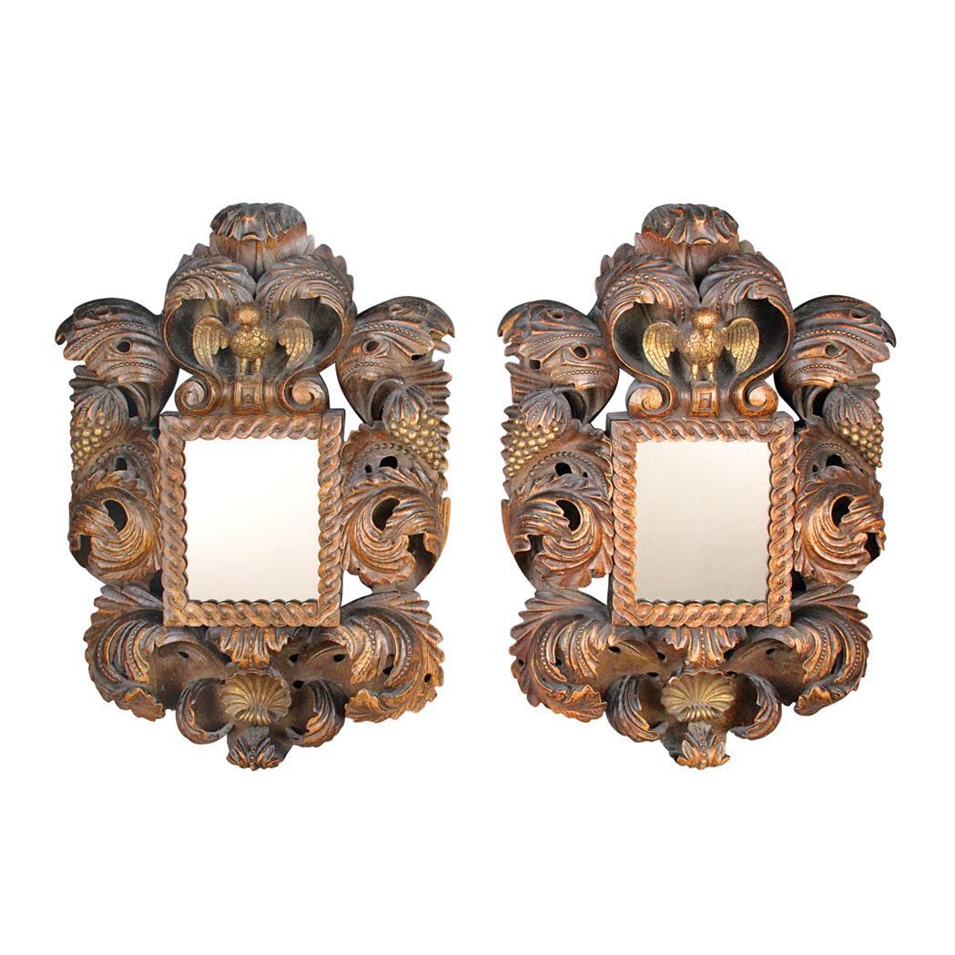 Appraisal: Pair of Baroque Style Carved Wood Mirrors Height inches width