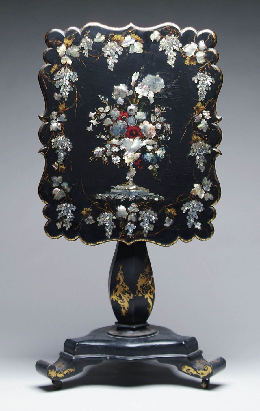 Appraisal: OUTSTANDING INLAID SHAPED TOP TIP TOP STAND The black lacquered