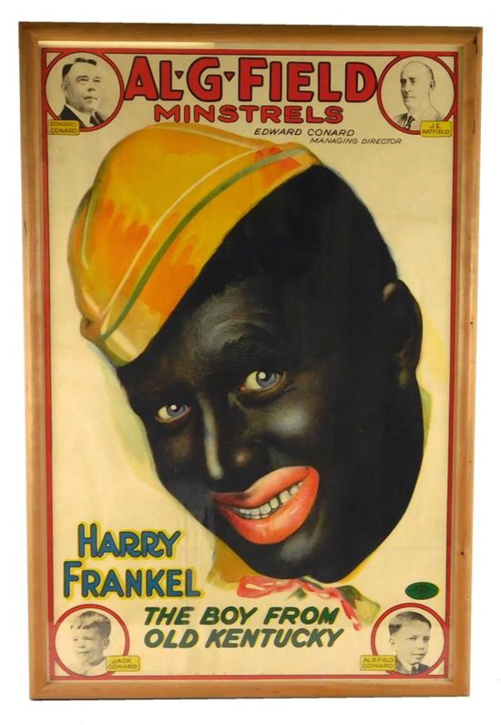 Appraisal: BLACK AMERICANA Poster for Al G Field Minstrels staring Harry