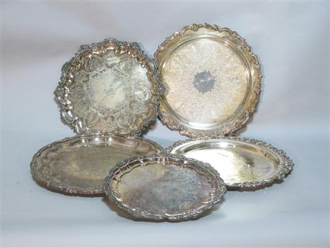 Appraisal: GROUP OF FIVE SILVER PLATED SALVERS Including 'Melon' by Community