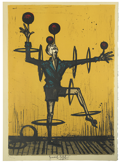 Appraisal: BERNARD BUFFET Jongleur au fond jaune Color lithograph x mm