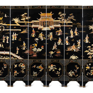 Appraisal: A Chinese Mother-of-Pearl and Hardstone Inset Floor Screen th Century