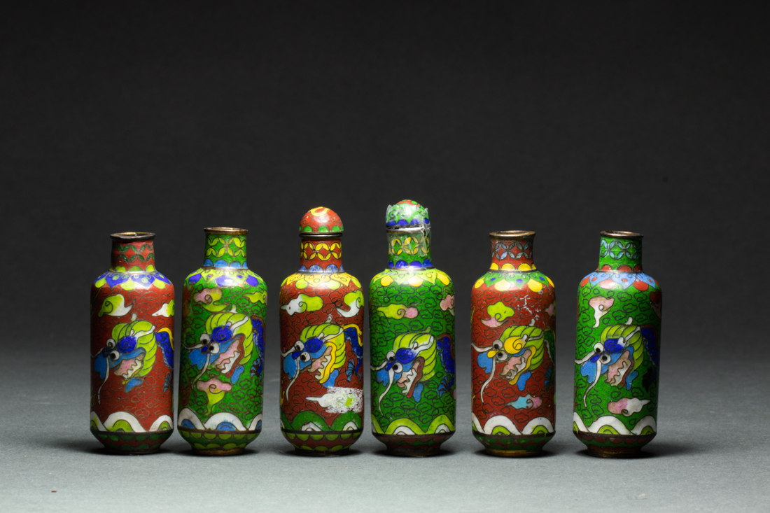 Appraisal: LOT OF SIX CLOISONNE ENAMEL SNUFF BOTTLES lot of six