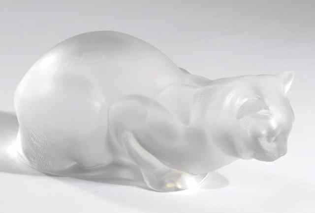 Appraisal: LALIQUE FRANCE GLASS CAT SCULPTURE frosted glass cat seated in