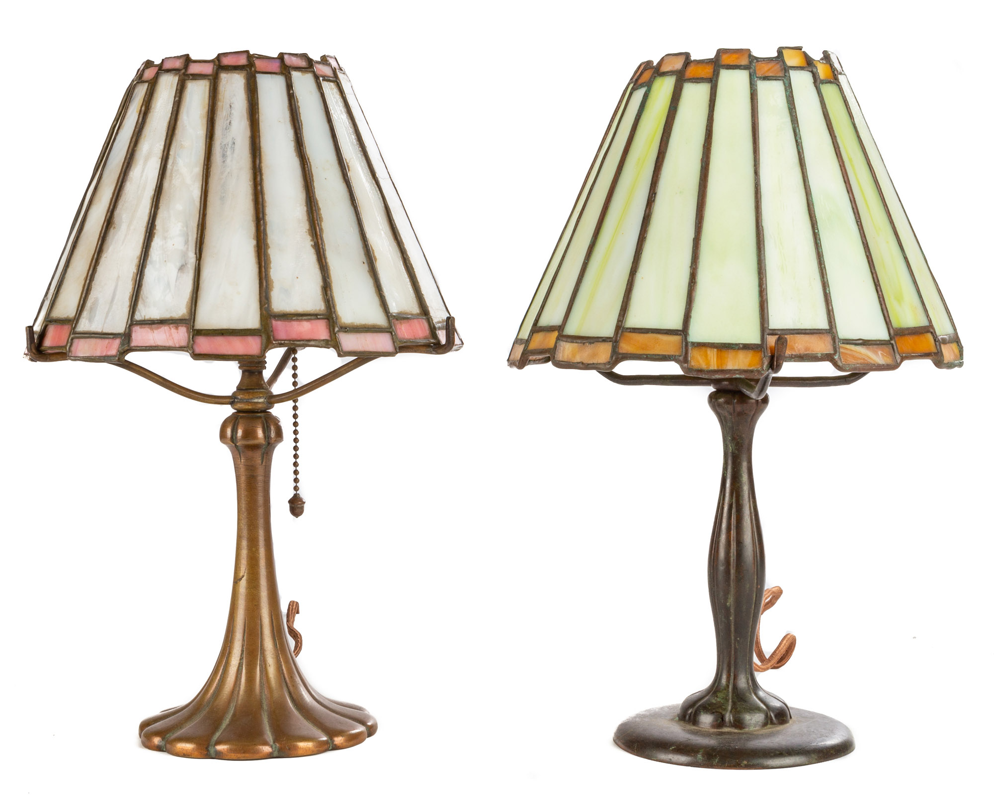 Appraisal: DUFFNER KIMBERLY LEADED GLASS BOUDOIR LAMPS Early th century Leaded