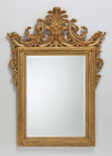 Appraisal: Italian carved gilt wood beveled mirror h Italian Neoclassical style