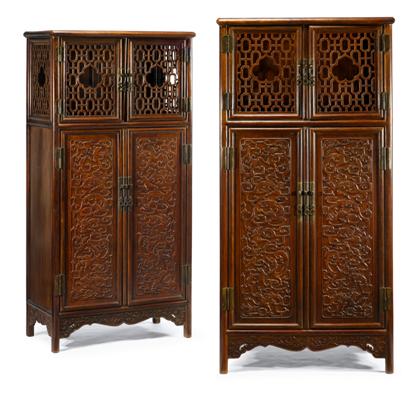 Appraisal: Fine pair of Chinese carved huanghuali cabinetsqing dynasty