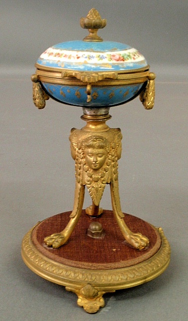 Appraisal: - French fire gilt bronze and porcelain watch holder c