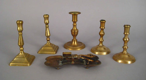 Appraisal: Pair of brass Queen Anne candlesticks ca with stepped bases