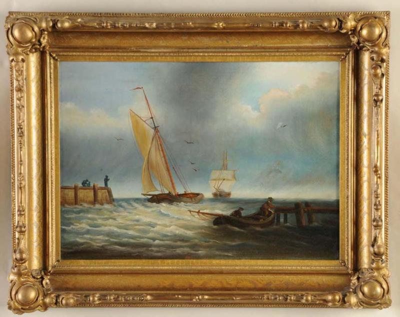 Appraisal: Continental Oil on Canvas Seascape Description th Century Multiple sailboats