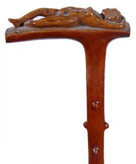 Appraisal: Erotic Folk-Art Cane Ca A carved full-frontal nude which seems