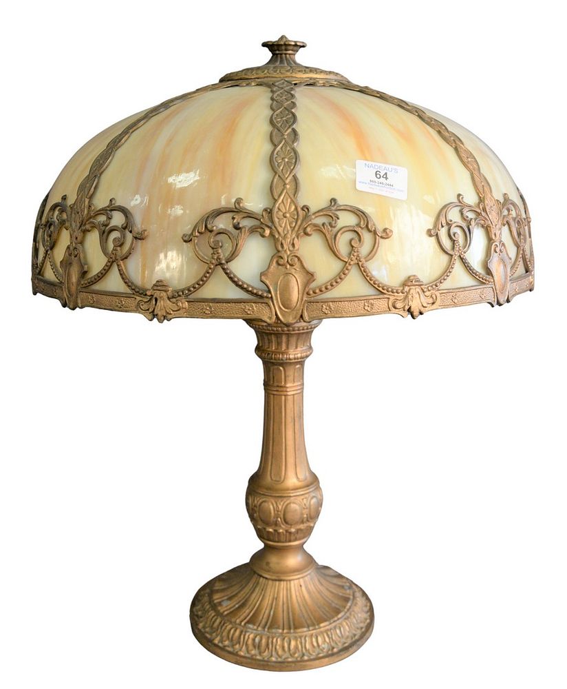 Appraisal: Caramel Slag Glass Shade Table Lamp having curved slag glass