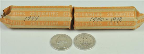 Appraisal: Two Rolls of Washington Quarters All silver Dates are -