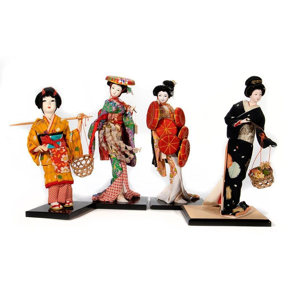 Appraisal: Vintage Porcelain Japanese Geisha Dolls Four Porcelain Japanese Geisha dolls