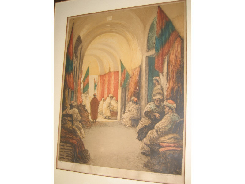 Appraisal: CONTINENTAL SCHOOL EARLY TH CENTURY Orientalist bazaar etching with drypoint