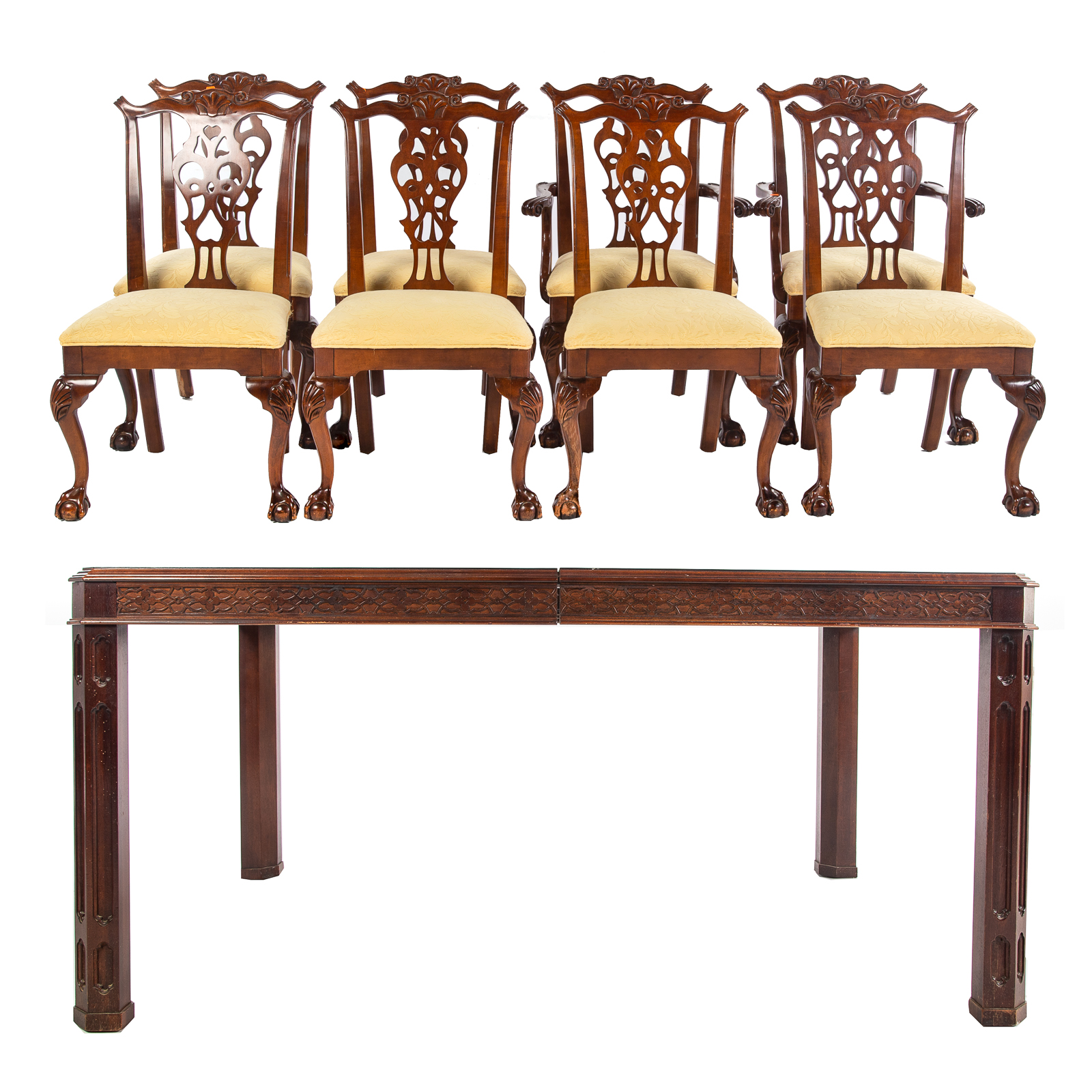 Appraisal: CHIPPENDALE STYLE MAHOGANY TABLE EIGHT CHAIRS th century made by