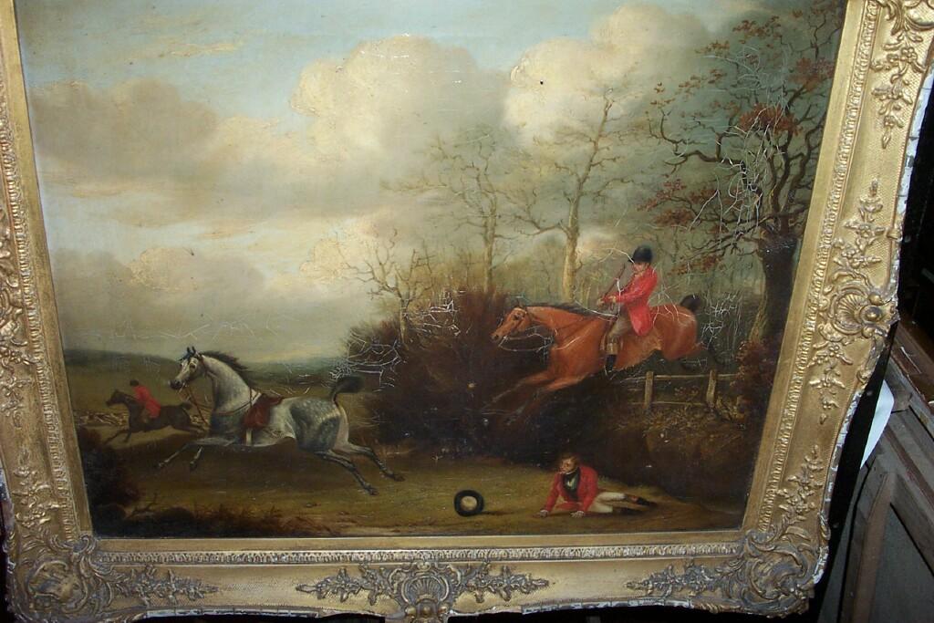 Appraisal: A th century oil painting on canvas showing a hunting