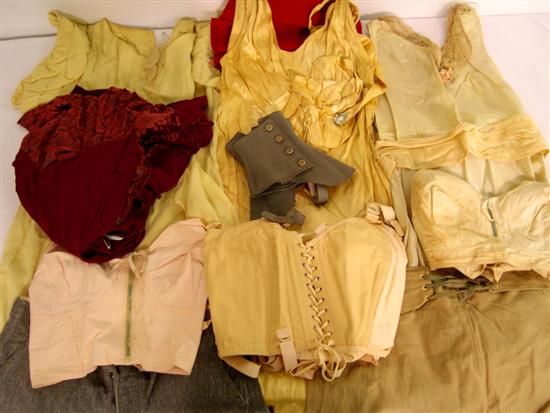 Appraisal: Ladies early th C dresses including one cranberry with cut