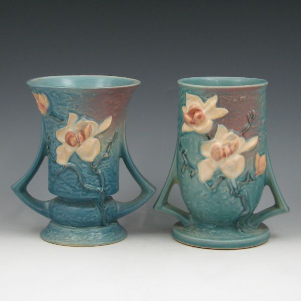 Appraisal: Two Roseville Magnolia vases in blue including an - and