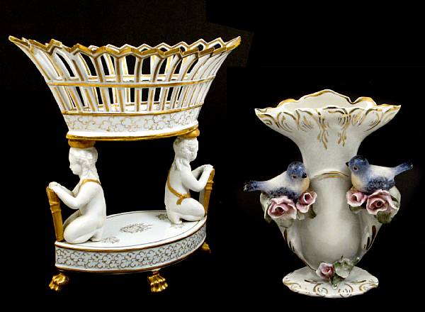 Appraisal: A Meissen style Schneeballen porcelain centerpiece together with a footed