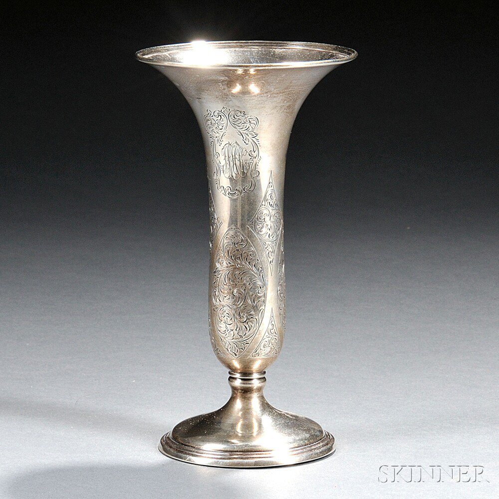 Appraisal: Gorham Weighted Sterling Silver Trumpet Vase retailed by Bailey Banks