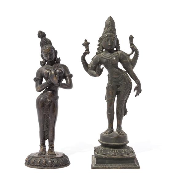 Appraisal: Sale Lot Two Indian Bronze Figures of Parvatis the figures