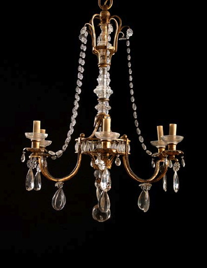 Appraisal: Northern European Gilt Wrought-Iron Six-Light Chandelier first quarter th century