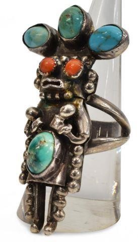 Appraisal: Native American silver content unknown figural ring set with turquoise