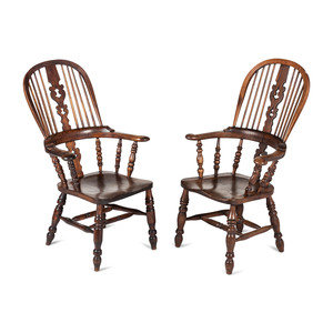 Appraisal: Two English Windsor Armchairs th Century Height of each inches