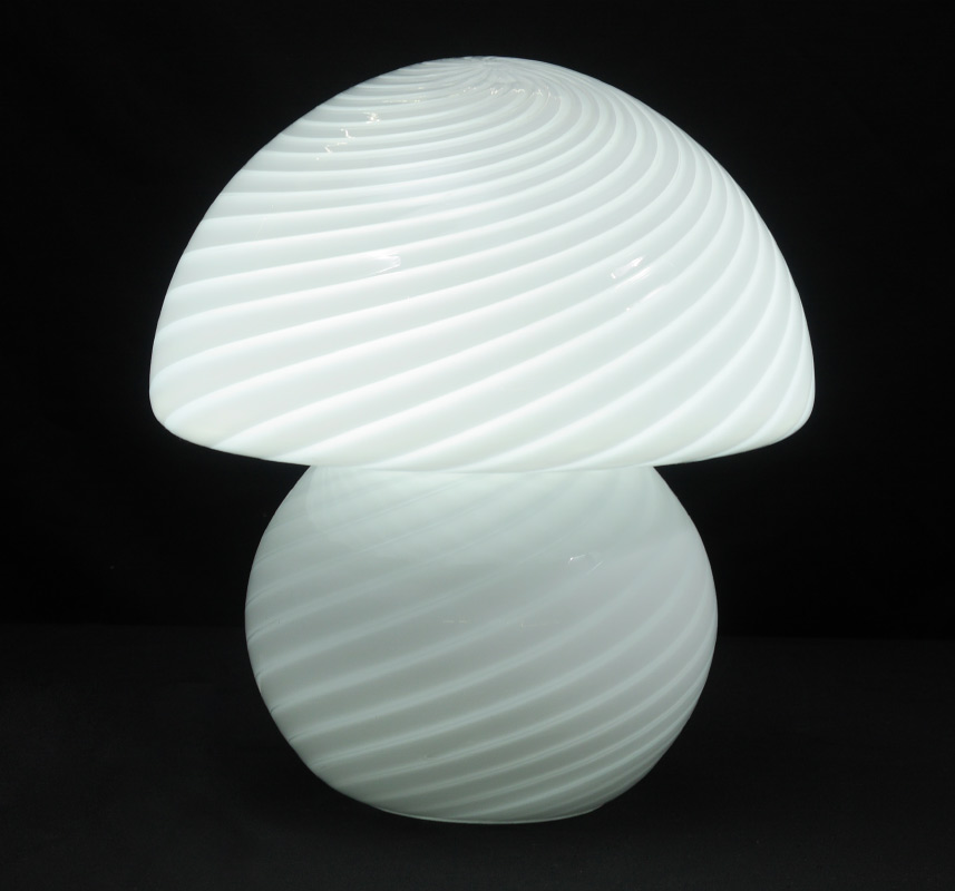 Appraisal: VETRI MURANO SWIRL GLASS MUSHROOM TABLE LAMP White swirl canes