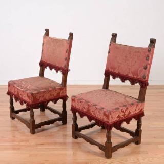 Appraisal: Pair Italian Renaissance carved walnut side chairs th th c