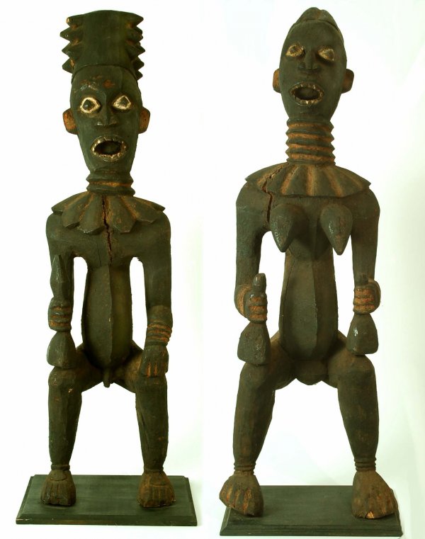 Appraisal: Bangwa king and queen figures Cameroons Carved wood with kaolin