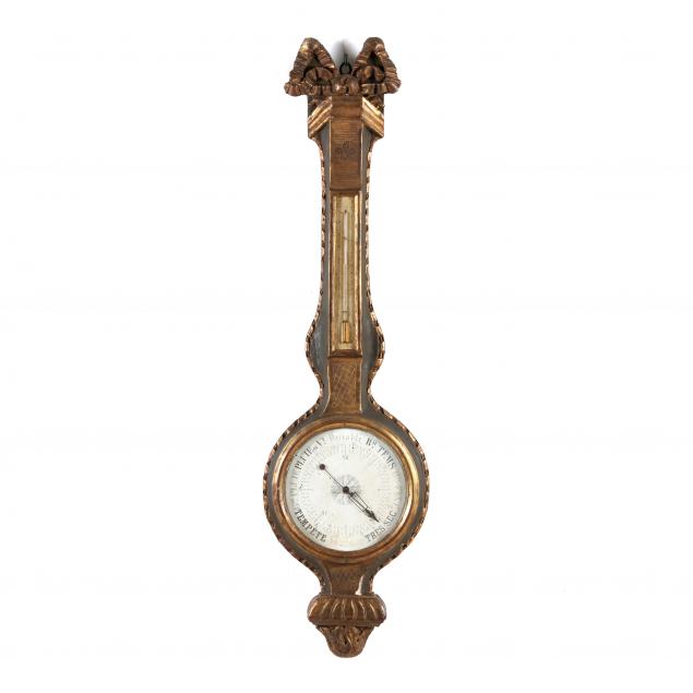 Appraisal: ANTIQUE FRENCH GILTWOOD AND PAINTED WHEEL BAROMETER Circa carved wood