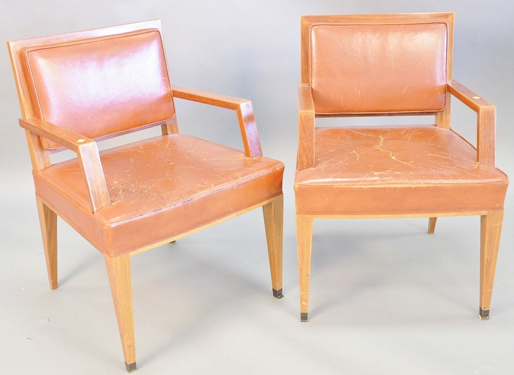 Appraisal: Pair of mid-century style armchairs red leather upholstery square tapered