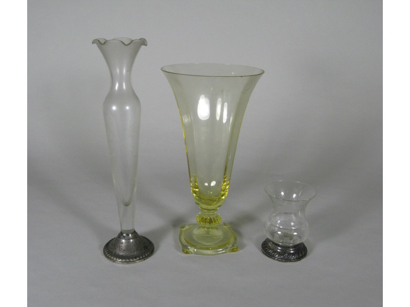 Appraisal: Group of Three Glass Vases the first a molded vaseline