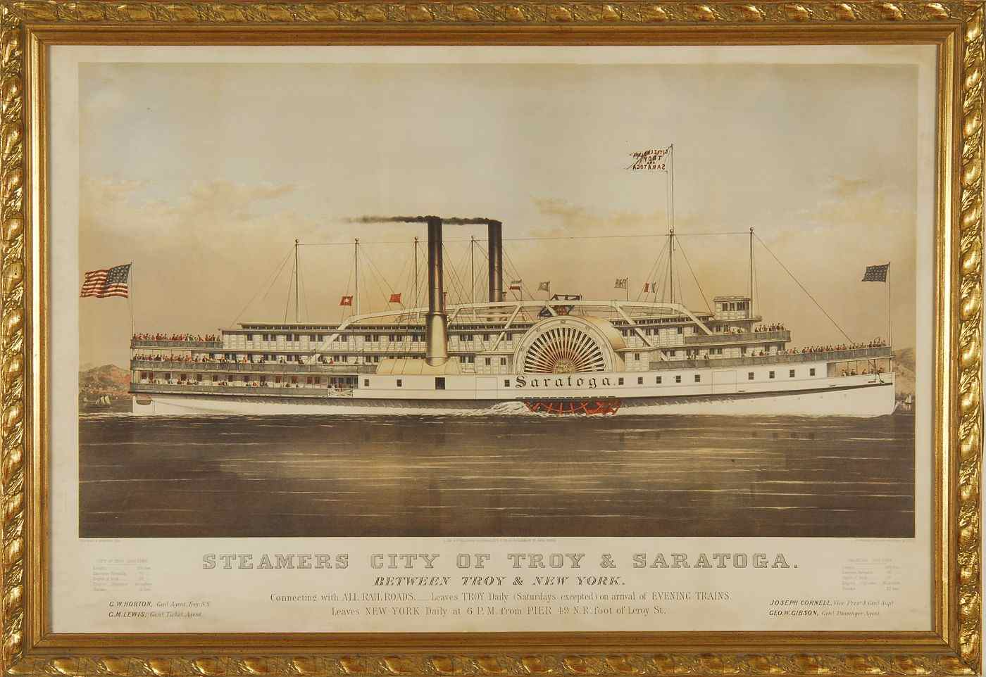 Appraisal: FRAMED COLORED LITHOGRAPHLate th CenturySteamers City of Troy Saratoga Between