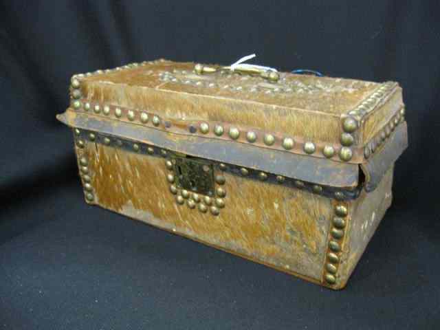 Appraisal: th Century Travel Box cow hide brass studded design truck