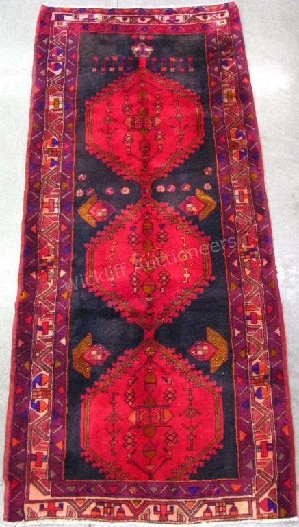 Appraisal: Handmade Oriental Runner Rug Kazak design black field with red