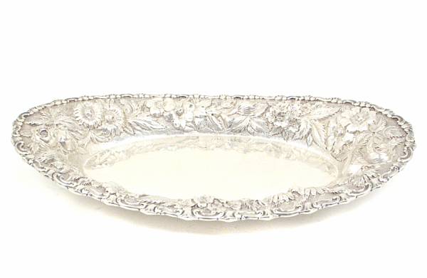 Appraisal: A sterling bread tray with floral chased sidesJenkins amp Jenkins