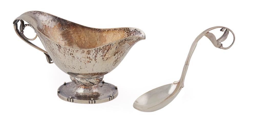 Appraisal: GEORG JENSEN STERLING SILVER BLOSSOM PATTERN SAUCE BOAT AND SPOON