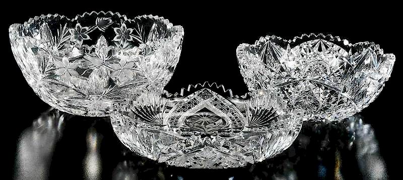 Appraisal: Three Cut Glass Bowls by Libbey and J Hoare low