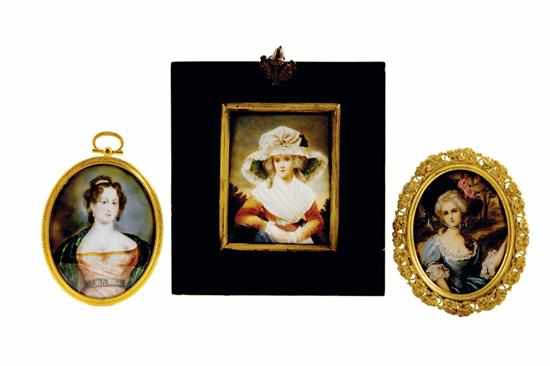 Appraisal: Continental portrait miniatures late th century WOMAN WITH HAT in