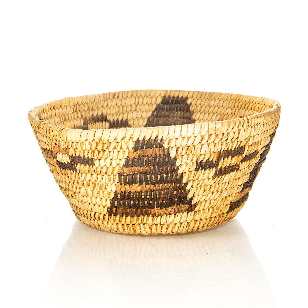 Appraisal: NATIVE AMERICAN TRIBAL BASKET BOWL MOUNTAINS CLOUDS Traditional woven design