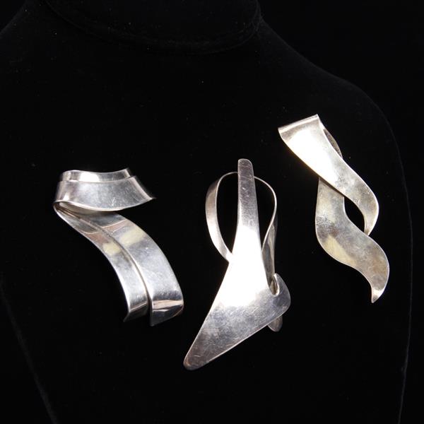 Appraisal: Taxco Mexico Sterling Silver pc Vintage Modernist Freeform Brooch Pins