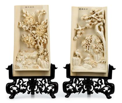 Appraisal: Pair of Chinese carved elephant ivory plaqueslate qing dynasty