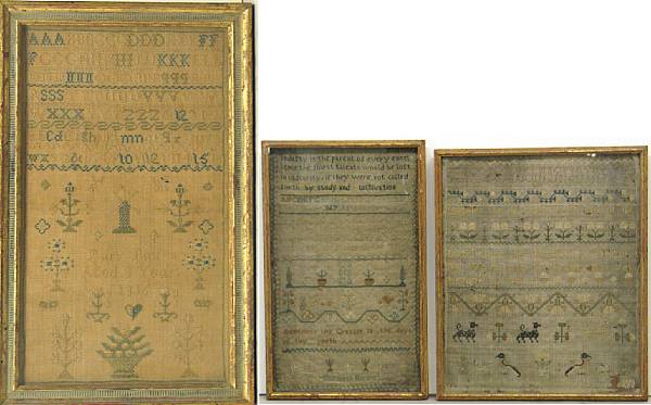 Appraisal: Three English needlework samplers th century The first with registers